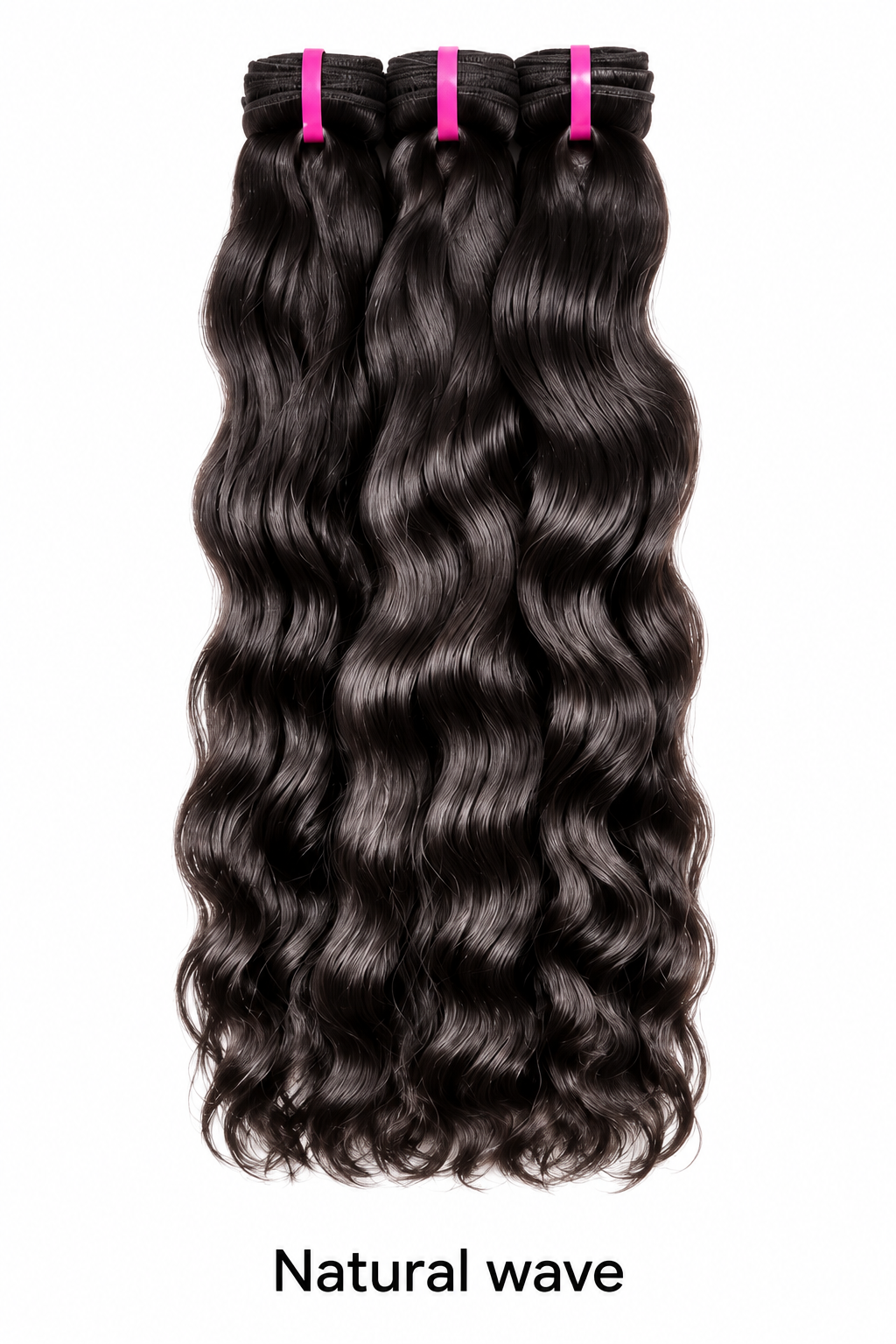 Raw human hair Natural Wave bundles on a white background