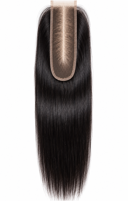 Virgin 2x6 HD lace closure with virgin human hair on a white background