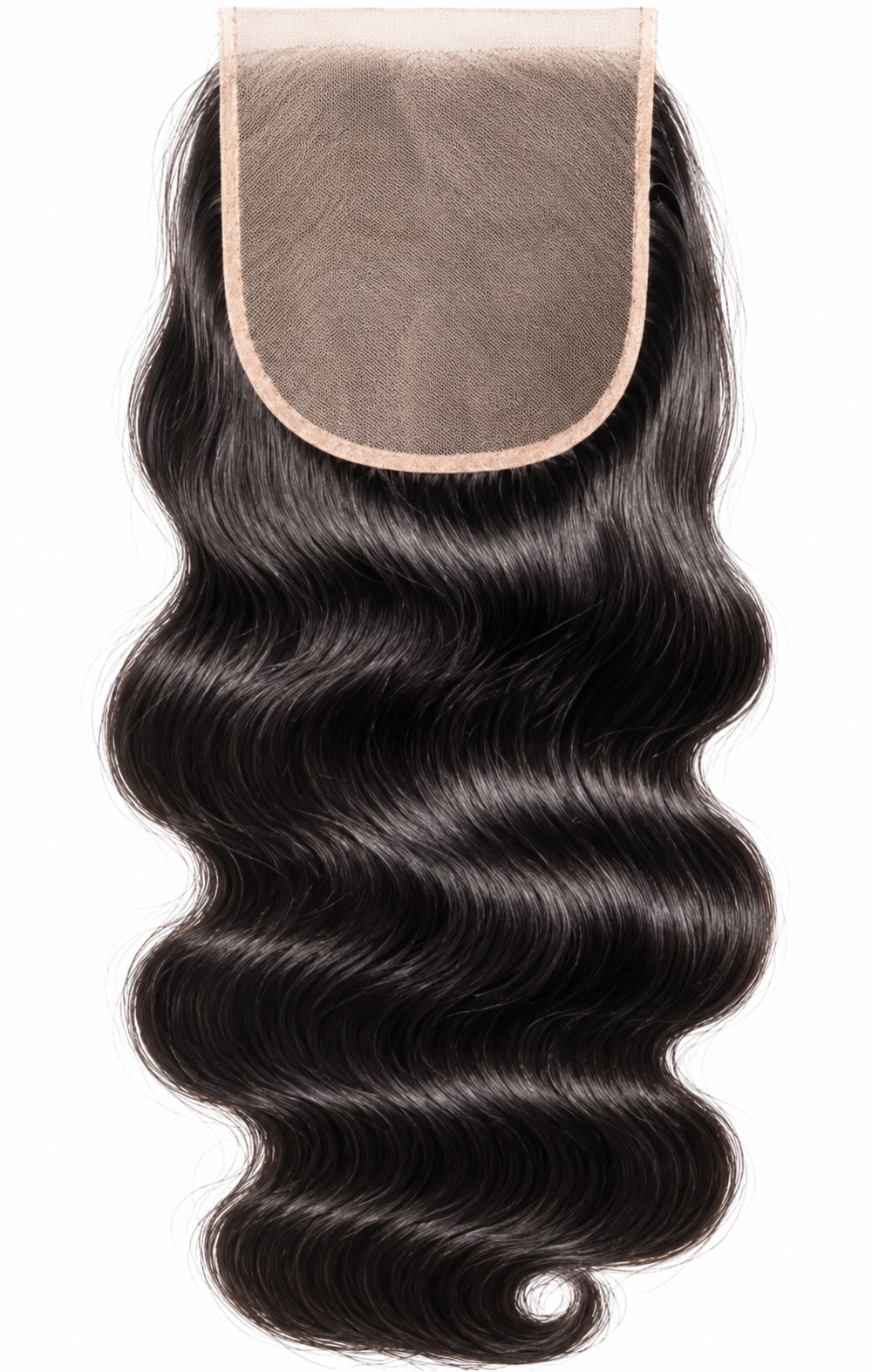 Virgin 5x5 HD lace closure with virgin human hair on a white background